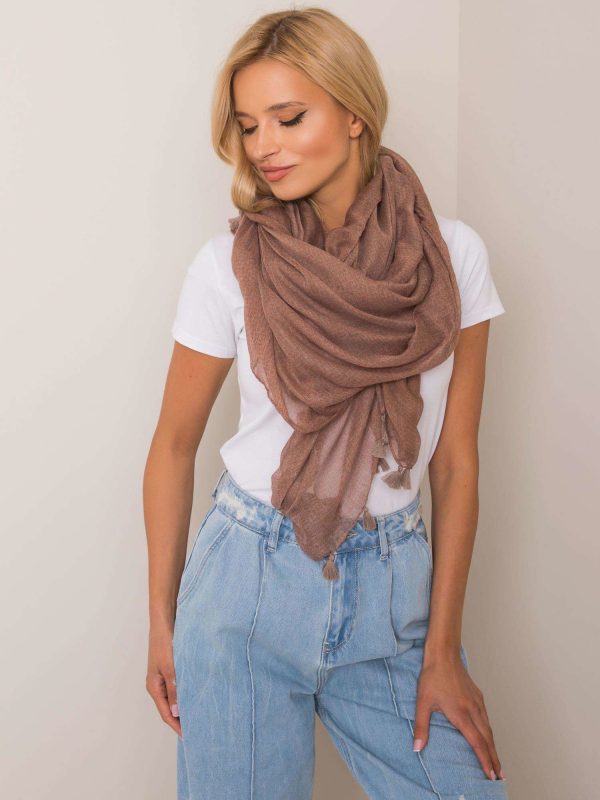 Beige patterned scarf with fringes