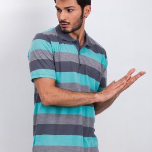 Grey-turquoise men's polo shirt Available