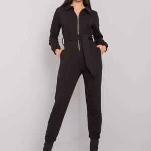 Black Cotton Jumpsuit with Marin Belt