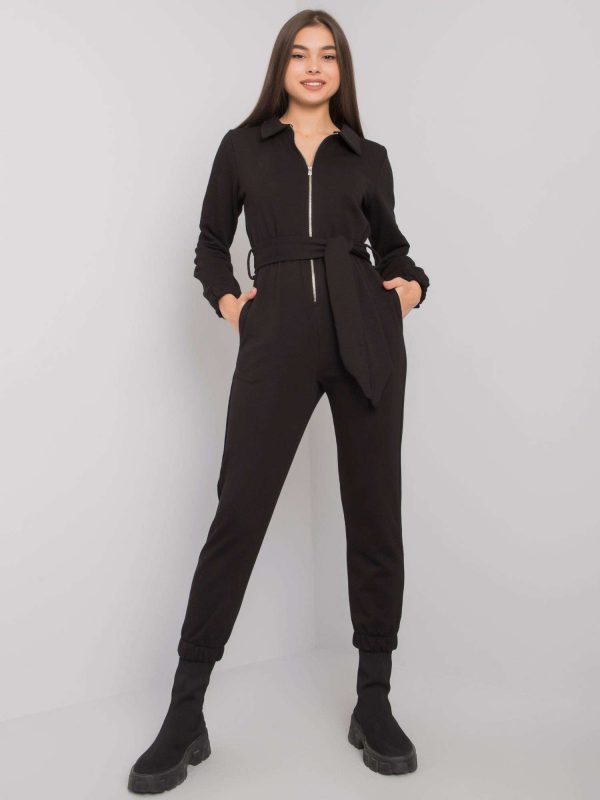 Black Cotton Jumpsuit with Marin Belt