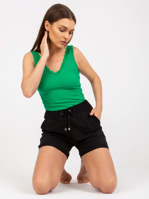 Basic black cotton shorts with pockets