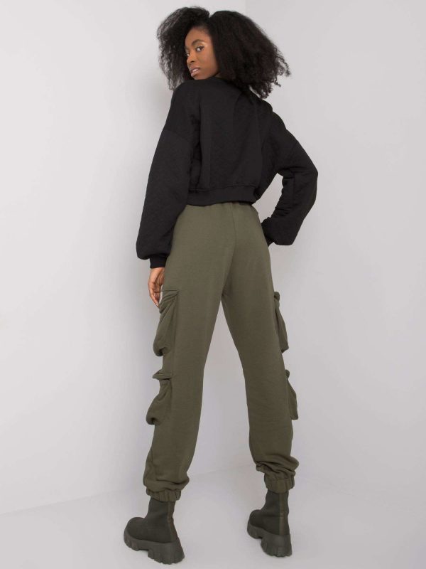 Khaki women's sweatpants with pockets Mila RUE PARIS