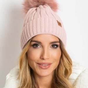 Dirty pink winter hat with pompom