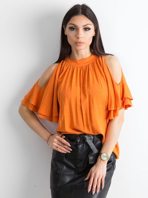 Orange blouse with cutouts on the shoulders