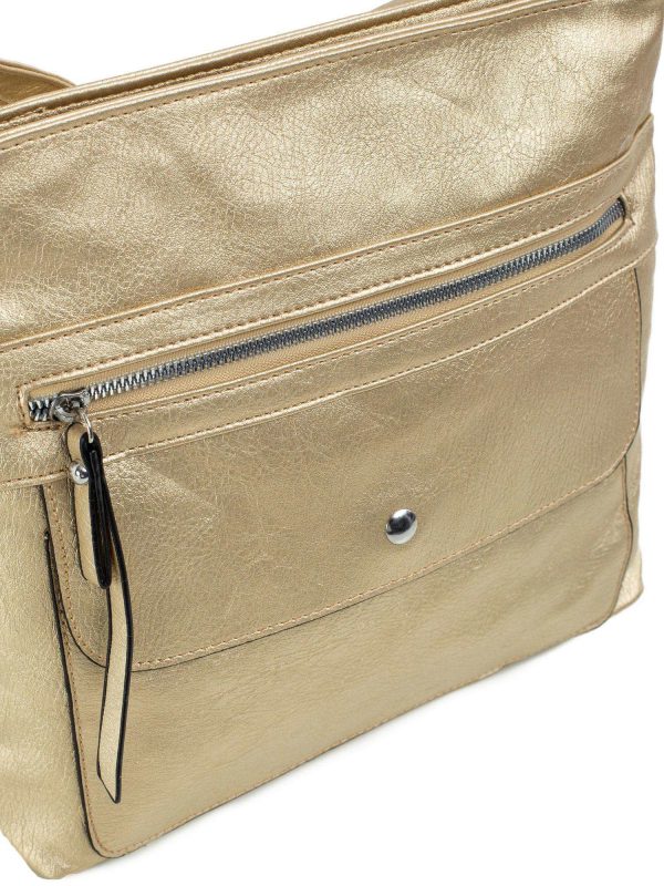 Gold shoulder bag with pockets