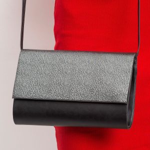 Black and silver eco-leather clutch bag