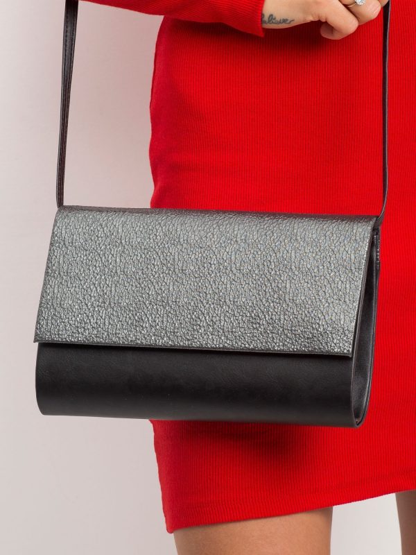 Black and silver eco-leather clutch bag