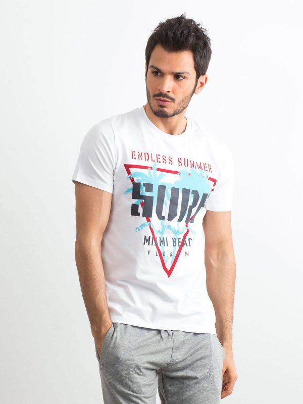 Men's White Cotton Printed T-Shirt