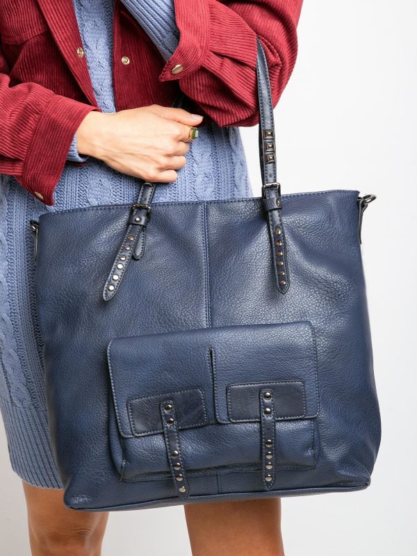 Navy blue large bag made of eco leather