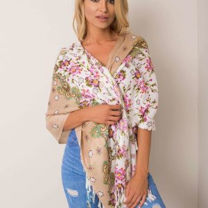 Beige floral sling with fringes