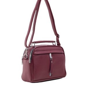 Burgundy ladies handbag with detachable strap