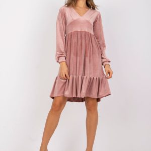 Pink velour dress with flounce Modena