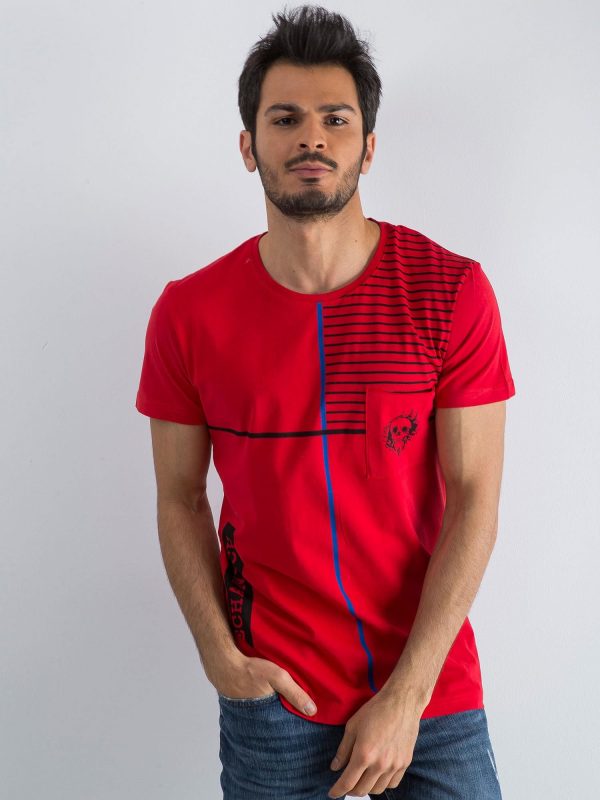 Red striped men's t-shirt with lettering