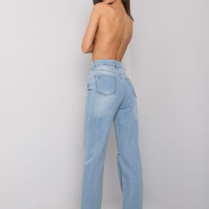 Light blue straight jeans for women with holes Karlene RUE PARIS