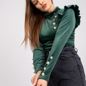 Dark green velor blouse with frills Capri