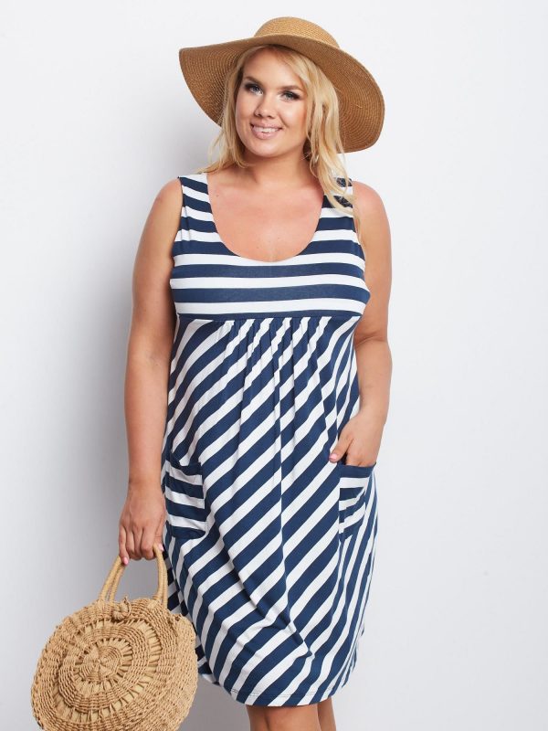 White and navy blue plus size dress Tendency