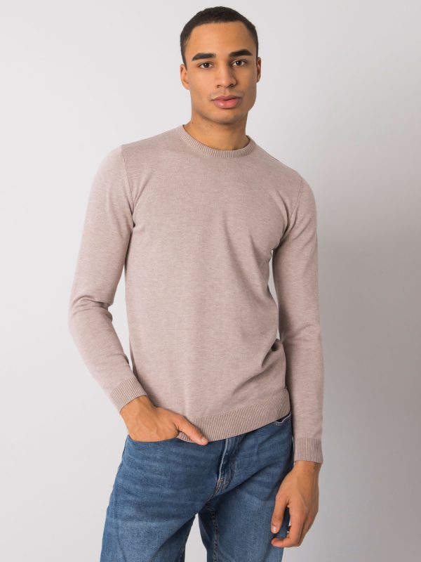 Beige melange sweater for men with round neck Duke LIWALI