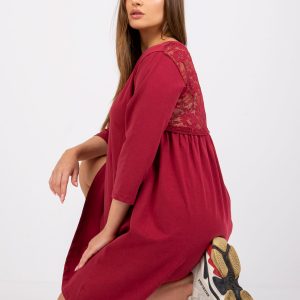 Women's burgundy dress with lace Jamelia RUE PARIS