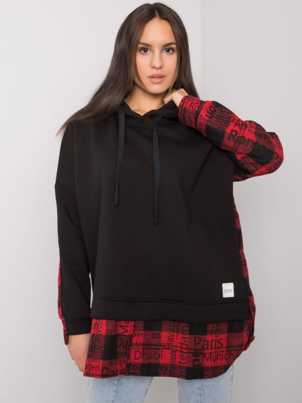 Black and red sweatshirt for women with hood Freyah RUE PARIS