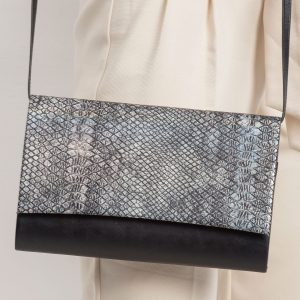 Black and silver clutch bag snake skin