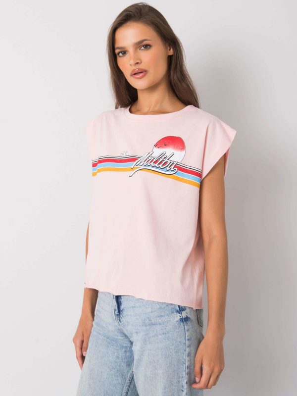 Pale pink T-shirt with Malibu print