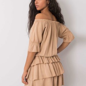 Camel dress with ruffles Malia OCH BELLA