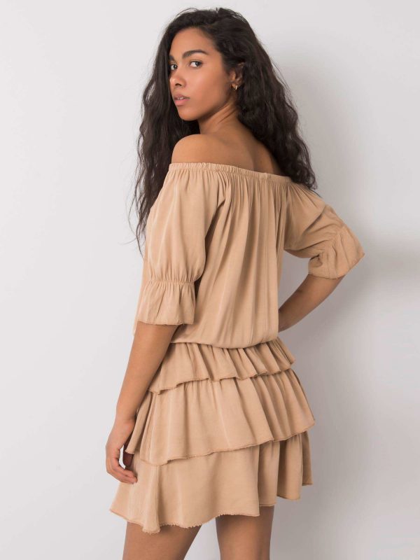 Camel dress with ruffles Malia OCH BELLA