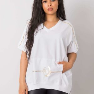 White plus size blouse with Suzannah pocket