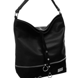 Black shopper bag made of eco leather BADURA