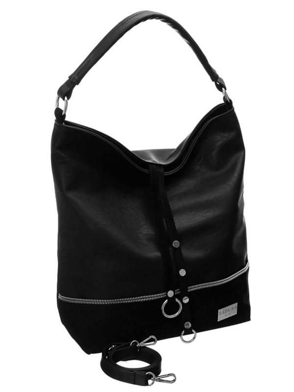 Black shopper bag made of eco leather BADURA