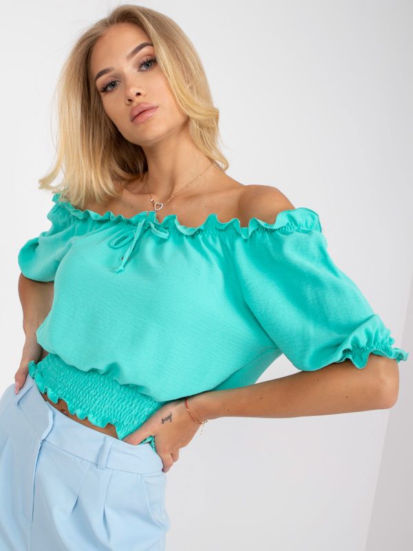 Turquoise Spanish blouse with elastic ruffle