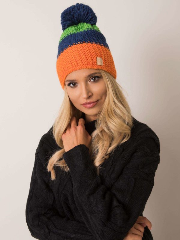 Navy blue and orange winter hat RUE PARIS