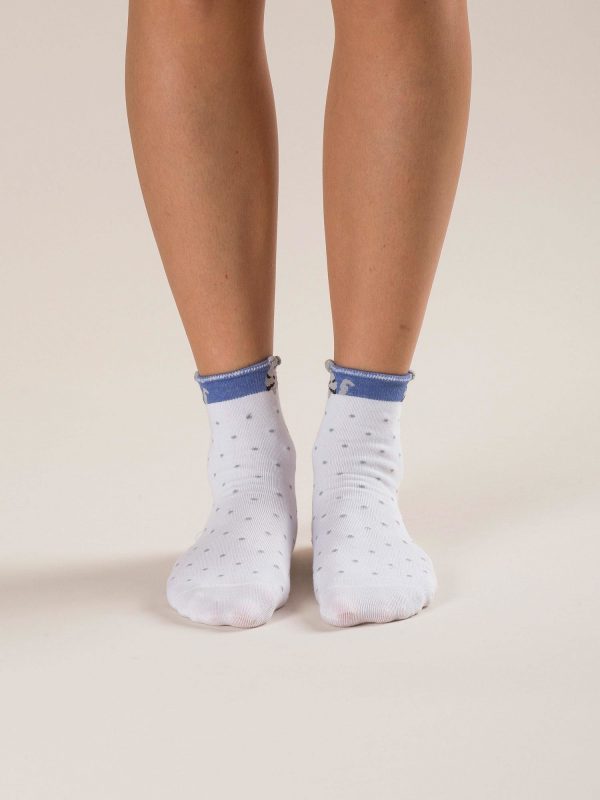 White polka dot socks with print