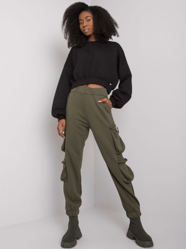 Khaki women's sweatpants with pockets Mila RUE PARIS