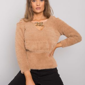 Camel sweater with cutouts Leandre RUE PARIS