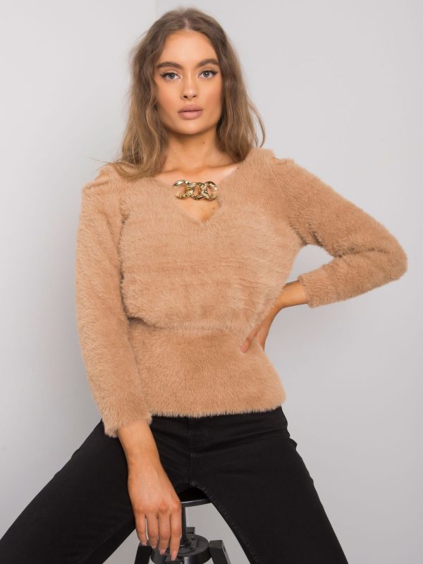 Camel sweater with cutouts Leandre RUE PARIS