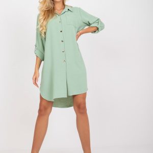 Light green loose-fitting dress with asymmetrical cut