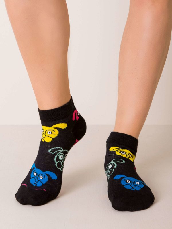 Black women's socks with dog motif