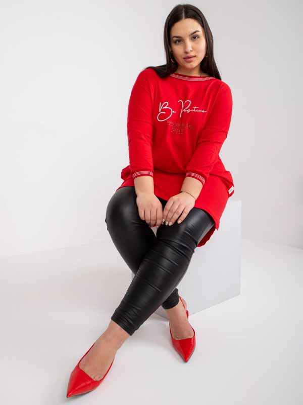 Red sweatshirt tunic plus size with Blanche inscriptions