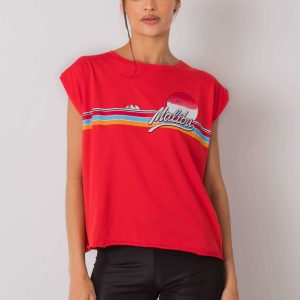 Red T-shirt with Malibu print