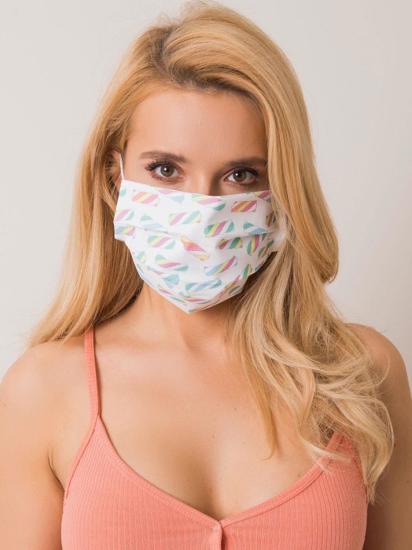 White Cotton Face Mask with Print