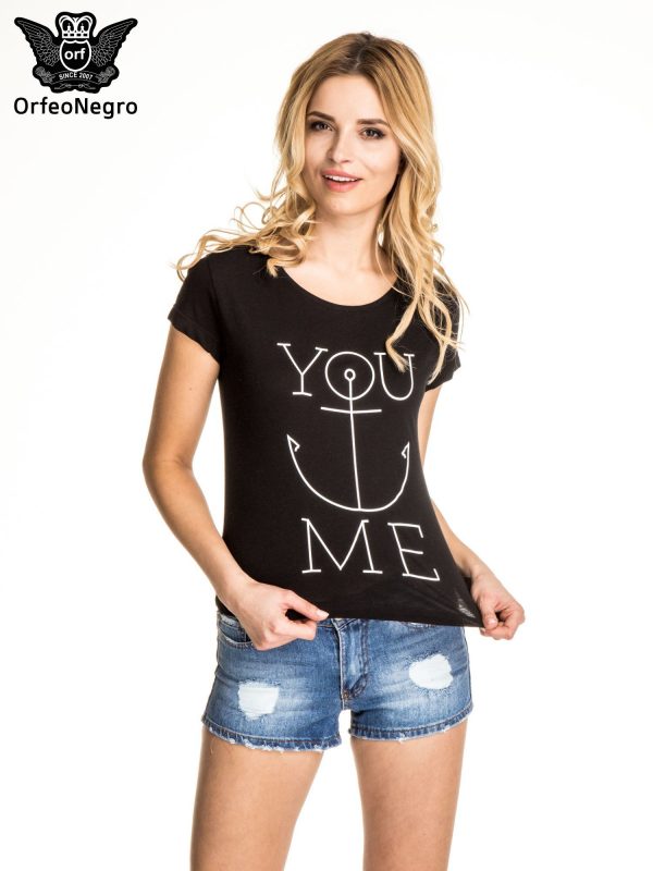 Black T-shirt with anchor print