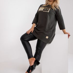 Khaki tunic plus size round neckline