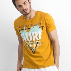 Dark Yellow Cotton Printed Men's T-Shirt