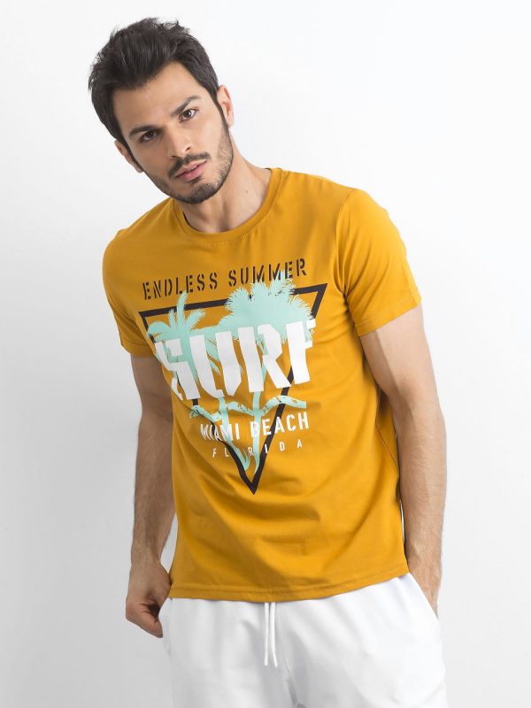 Dark Yellow Cotton Printed Men's T-Shirt