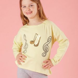 Light Yellow Girls' Blouse with Musical Applique