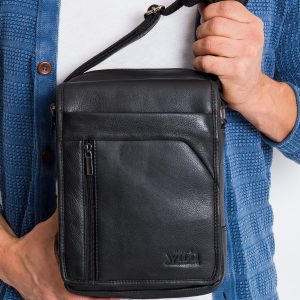 Men's Black Leather Handbag