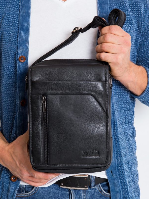 Men's Black Leather Handbag