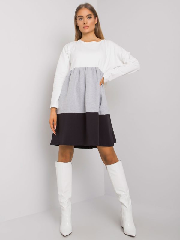 Ecru-grey cotton long sleeve dress Emine RUE PARIS