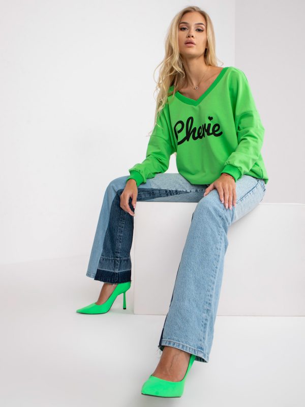 Green and black V-neck print sweatshirt